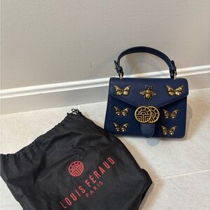 Louis Feraud Navy Mini Bag with Gold Details